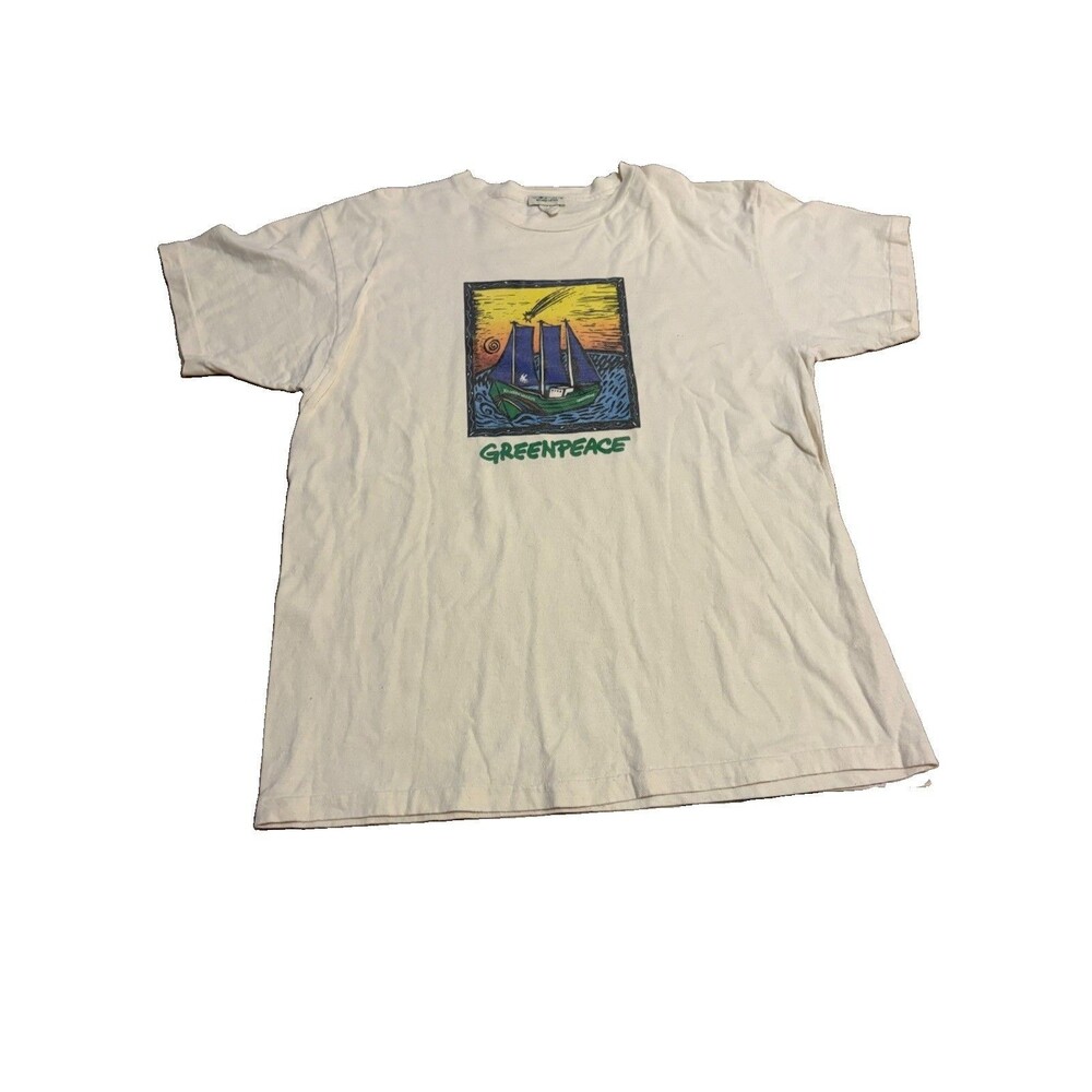 Vintage 90s Greenpeace Rainbow Warrior Shirt XL EcoSport Organic Single Stitch